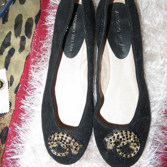 BOGO Antonio Melani Black Sparkle Embellished Jaguar Ballet Flats size 7.5 - Picture 1 of 10